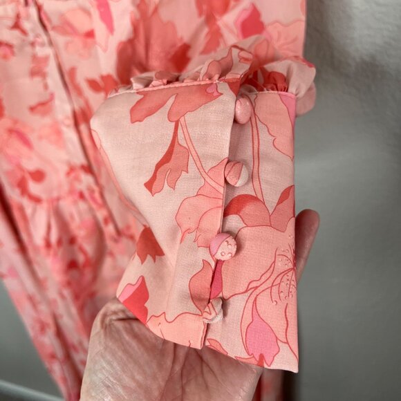 Petal & Pup Forever Print Pink Floral Tiered Midi Dress Long Sleeves Size 12 - Picture 5 of 11